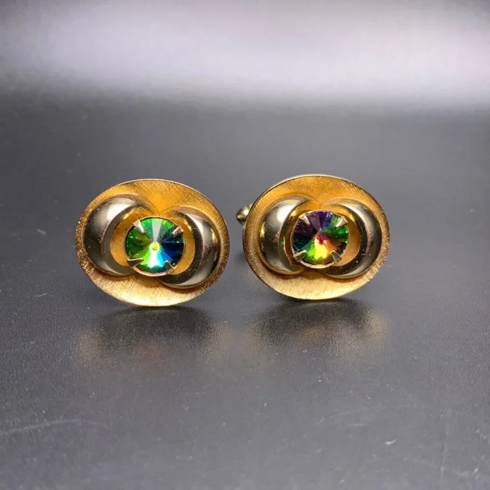 Vintage Shields Watermelon Rivoli Rhinestone Cufflinks